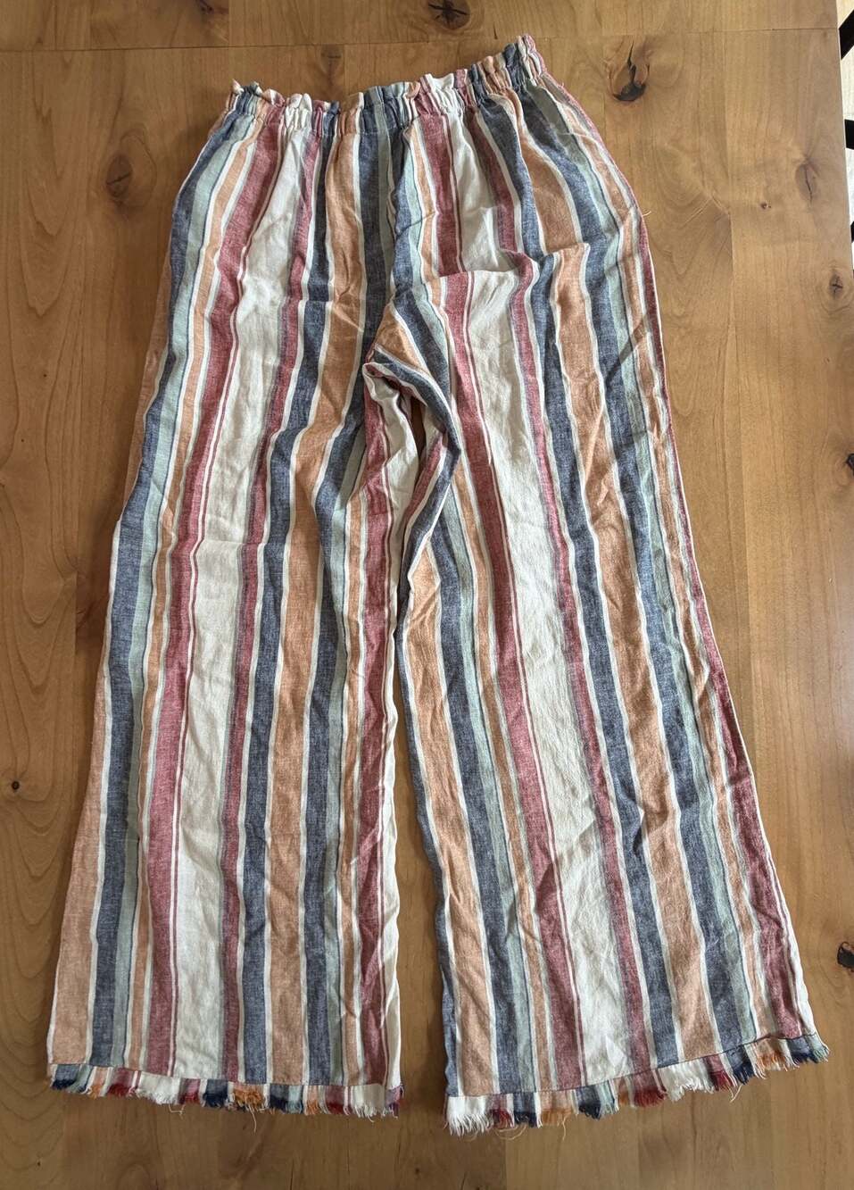 Cato Women's Striped Linen-Blend Wide-Leg Pull-On Pants with Raw Hem Small - Picture 8 of 14